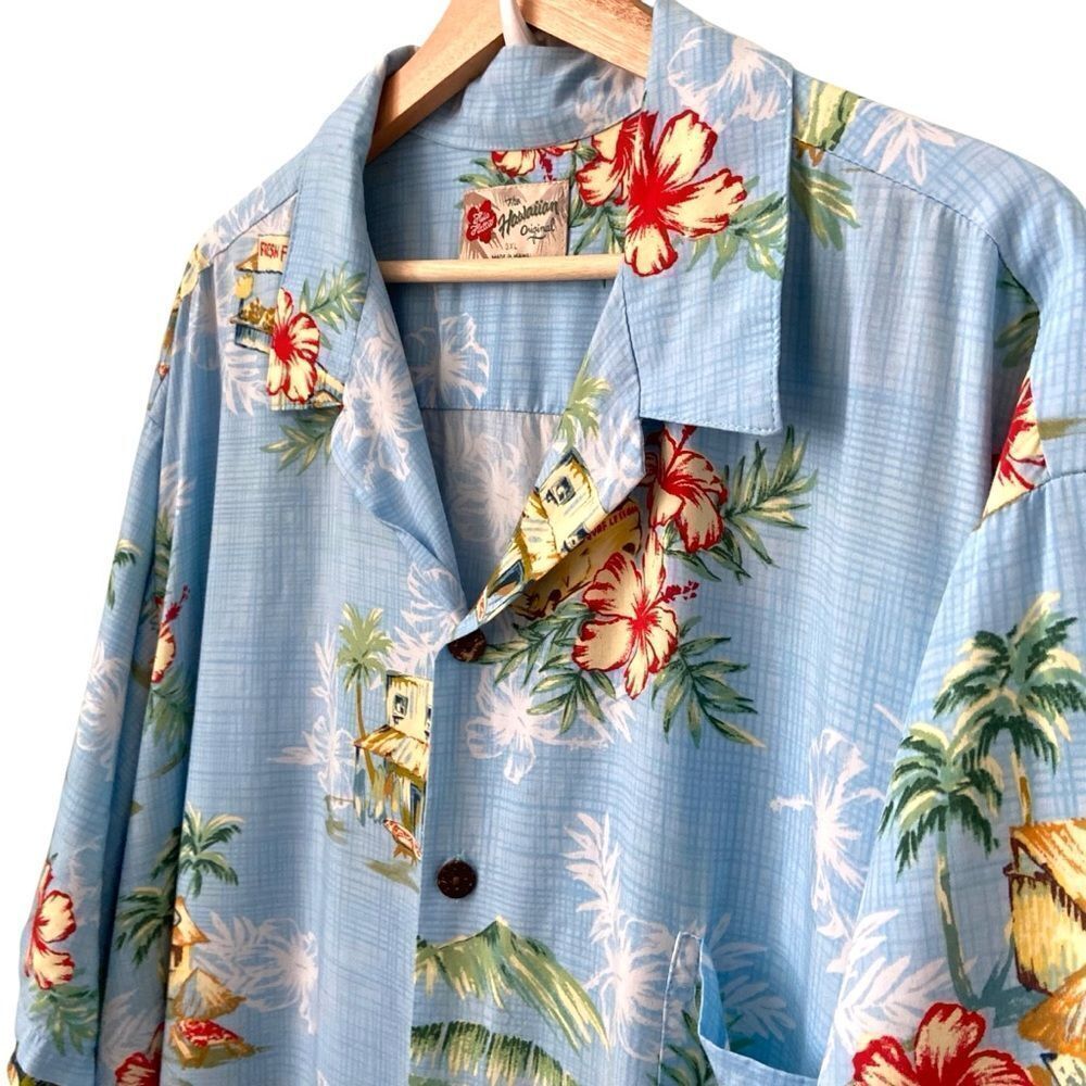 Vintage Hilo Hattie The Hawaiian Original Light Blue Tropical Print Shirt in 3XL - Picture 3 of 7